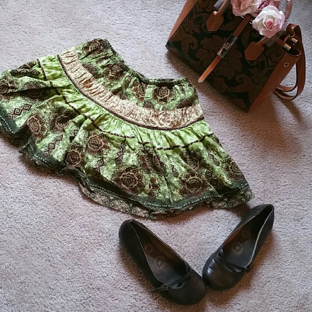 Green & Brown Bubble Skirt